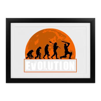 Cricket Evolution Schlagmann Lustiges Sportspielergeschenk - Gerahmtes Poster (37 × 27 cm) - Schwarz - Vorne