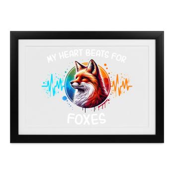 Rotfuchs Fuchs Herzlinie - Gerahmtes Poster (37 × 27 cm) - Schwarz - Vorne