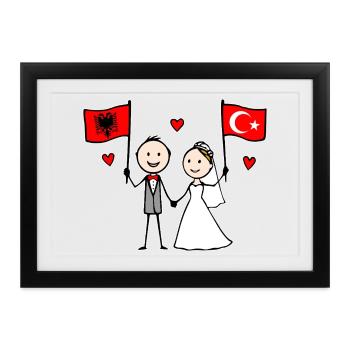 Hochzeitspaar Albanien Türkei Flagge - Gerahmtes Poster (37 × 27 cm) - Schwarz - Vorne