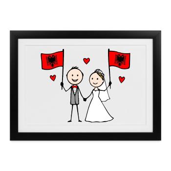 Hochzeitspaar Albanien Flagge - Gerahmtes Poster (37 × 27 cm) - Schwarz - Vorne