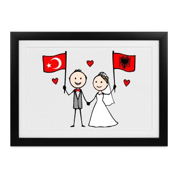 Hochzeitspaar Türkei Albanien Flagge - Gerahmtes Poster (37 × 27 cm) - Schwarz - Vorne
