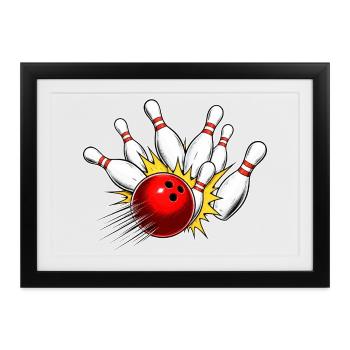 Bowling Strike – Kugel trifft alle Pins - Gerahmtes Poster (37 × 27 cm) - Schwarz - Vorne