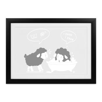 Schafbad Spa Humor - Gerahmtes Poster (37 × 27 cm) - Schwarz - Vorne