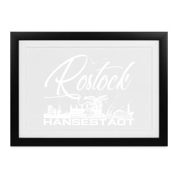 Rostock - Hansestadt - Silhouette - Gerahmtes Poster (37 × 27 cm) - Schwarz - Vorne