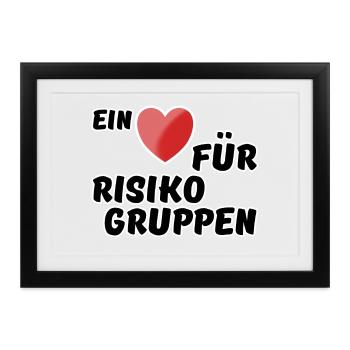 Risikogruppe Spruch Nächstenliebe Herz Virus - Gerahmtes Poster (37 × 27 cm) - Schwarz - Vorne
