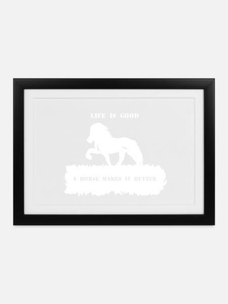 Spruch 2 mit Pferd 1 weiß - Gerahmtes Poster (37 × 27 cm) - Schwarz