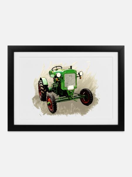 Deutz F1M 414 Bauernschlepper - Gerahmtes Poster (37 × 27 cm) - Schwarz