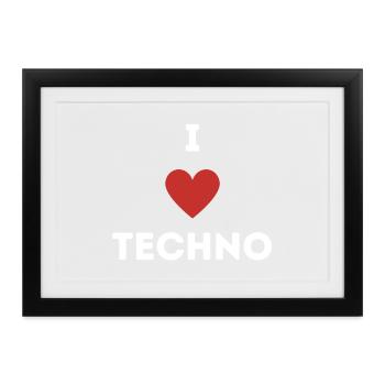 LOVE TECHNO – Techno Shirt Geschenk Raver - Gerahmtes Poster (37 × 27 cm) - Schwarz - Vorne