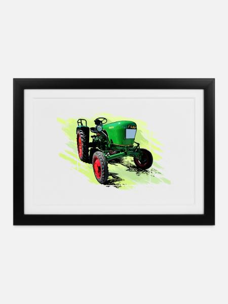 Dieselross F12 Oldtimer Traktor - Gerahmtes Poster (37 × 27 cm) - Schwarz