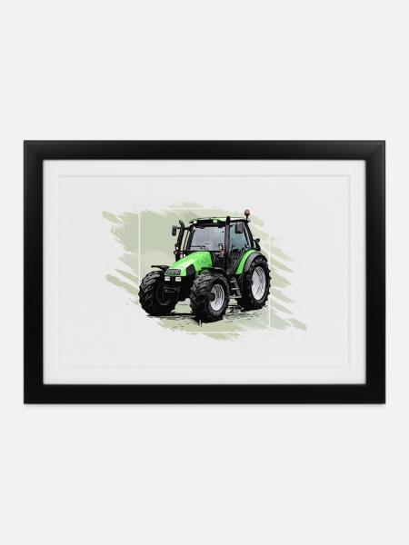 Kleiner grüner Traktor - Gerahmtes Poster (37 × 27 cm) - Schwarz