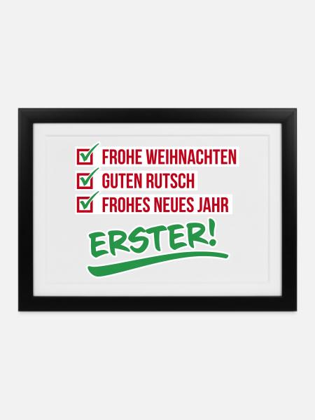 Frohe Weihnachten | Rutsch | Neues Jahr – ERSTER - Gerahmtes Poster (37 × 27 cm) - Schwarz