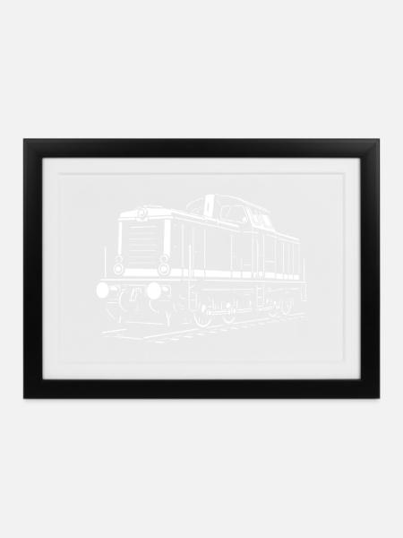 V 100 Diesellok – Reichsbahn Klassiker - Gerahmtes Poster (37 × 27 cm) - Schwarz