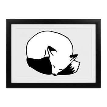 Fuchs schlafend: Niedlich, Kawaii & Comic Stil - Gerahmtes Poster (37 × 27 cm) - Schwarz - Vorne