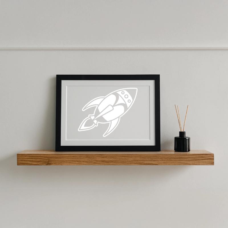 Fusée spatiale rétro – Conception de vaisseau spatial Affiche encadrée (37 × 27 cm)