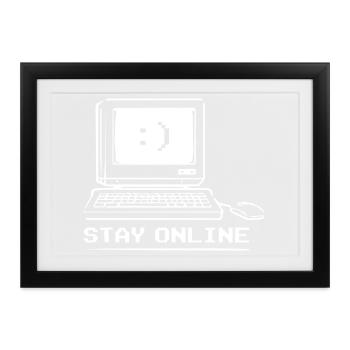 Stay Online Retro Computer - Gerahmtes Poster (37 × 27 cm) - Schwarz - Vorne