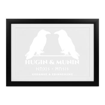 Hugin und Munin – Odins Raben mit Runen - Gerahmtes Poster (37 × 27 cm) - Schwarz - Vorne