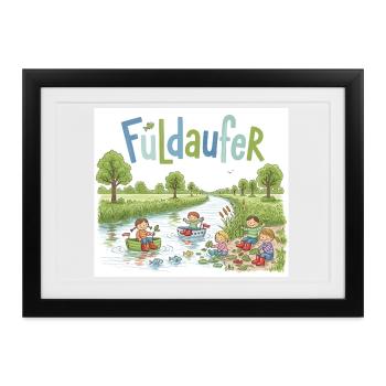 Fuldaufer: Fluss-Abenteuer ! - Gerahmtes Poster (37 × 27 cm) - Schwarz - Vorne