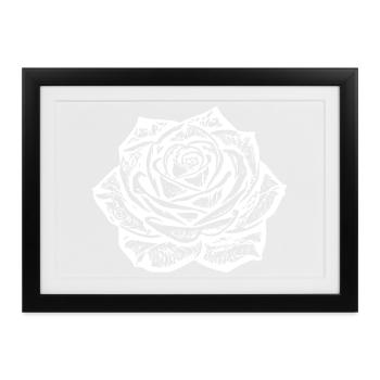 Weiße Rose Blüte Blume  weiß Geschenk Geburtstag  - Gerahmtes Poster (37 × 27 cm) - Schwarz - Vorne