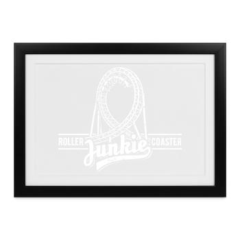 Rollercoaster Junkie -  Achterbahn - Looping - Gerahmtes Poster (37 × 27 cm) - Schwarz - Vorne