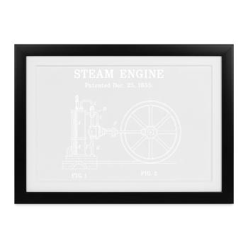 Vintage Steam Engine Bauplan - Gerahmtes Poster (37 × 27 cm) - Schwarz - Vorne