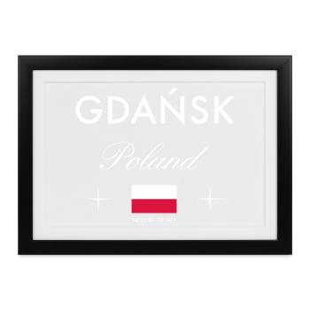 Danzig Polen Koordinaten Reise Souvenir - Gerahmtes Poster (37 × 27 cm) - Schwarz - Vorne