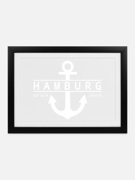 Hamburg Koordinaten - Gerahmtes Poster (37 × 27 cm) - Schwarz