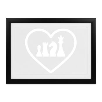 Herz-Schachfiguren - Gerahmtes Poster (37 × 27 cm) - Schwarz - Vorne