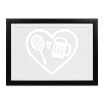 Heart Badminton Beer - Gerahmtes Poster (37 × 27 cm) - Schwarz - Vorne