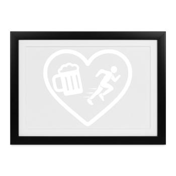 Heart Beer Running Humor - Gerahmtes Poster (37 × 27 cm) - Schwarz - Vorne