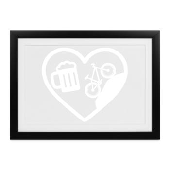 Heart Beer Mountainbike-Humor - Gerahmtes Poster (37 × 27 cm) - Schwarz - Vorne