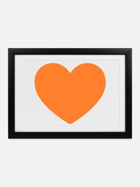 orangenes Herz orangen Geschenk Valentinstag - Gerahmtes Poster (37 × 27 cm) - Schwarz