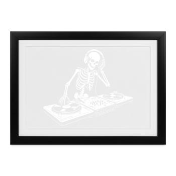 DJ Skeleton in Kopfhörern - Gerahmtes Poster (37 × 27 cm) - Schwarz - Vorne