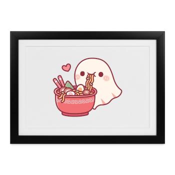 Der süße Geist liebt es, japanische Ramen-Nudeln zu essen - Gerahmtes Poster (37 × 27 cm) - Schwarz - Vorne