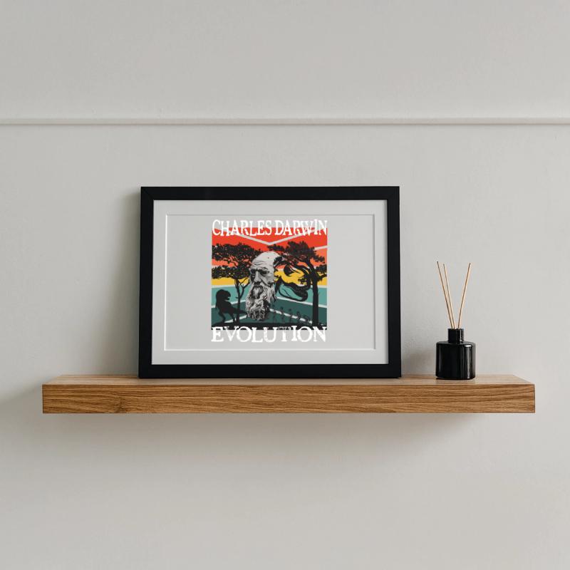 Charles Darwin Evolution textile Geschenkidee Gerahmtes Poster (37 × 27 cm)