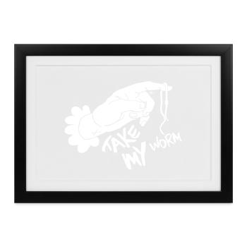 Humorvolle Take-My-Wurm-Illustration - Gerahmtes Poster (37 × 27 cm) - Schwarz - Vorne