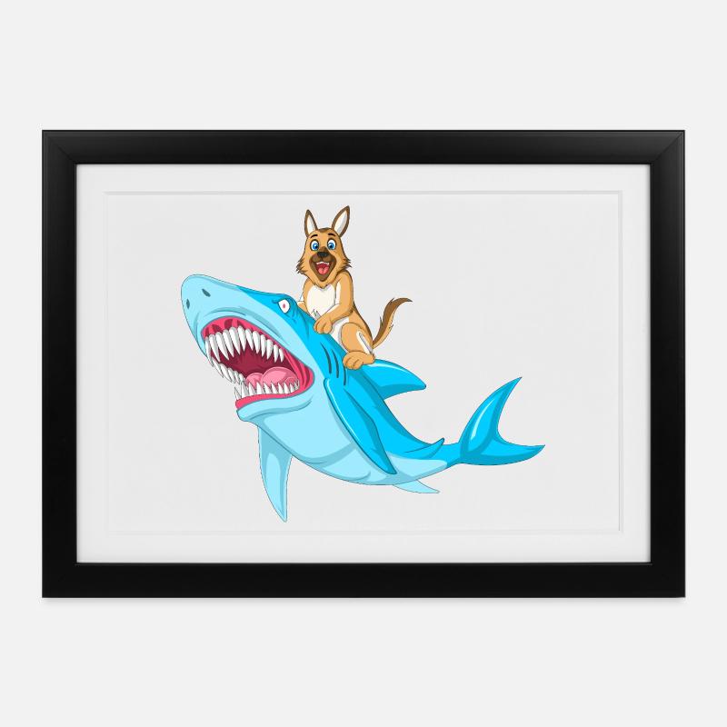 German Shepherd Shark Ride - Framed poster (37 × 27 cm) - black