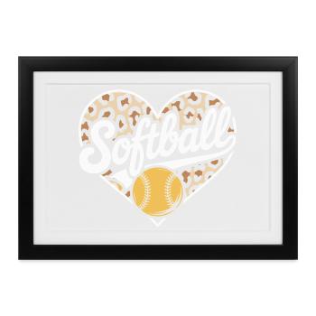 Leopard Muster Softball Herz Design - Gerahmtes Poster (37 × 27 cm) - Schwarz - Vorne