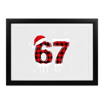 Six Seven 6 7 Meme Karo-Design mit Weihnachtsmütze - Gerahmtes Poster (37 × 27 cm) - Schwarz - Vorne