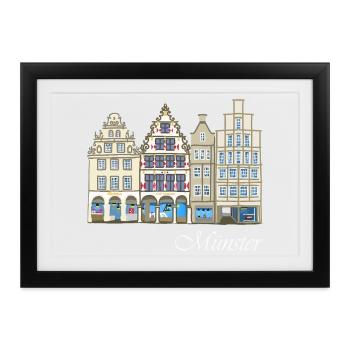 Münster Prinzipalmarkt, Häuserzeile, Deutschland - Gerahmtes Poster (37 × 27 cm) - Schwarz - Vorne