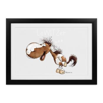 Lachendes Pferd Lewitzer Pferderasse Wortspiel - Gerahmtes Poster (37 × 27 cm) - Schwarz - Vorne