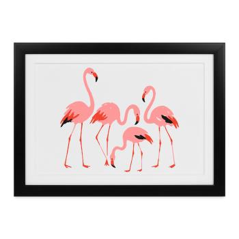 Lebendige Flamingowiese Illustration - Gerahmtes Poster (37 × 27 cm) - Schwarz - Vorne