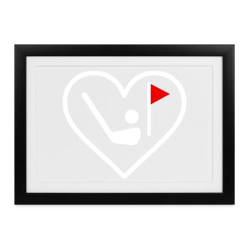 Golf Heart Club Ball Sport Geschenk - Gerahmtes Poster (37 × 27 cm) - Schwarz - Vorne