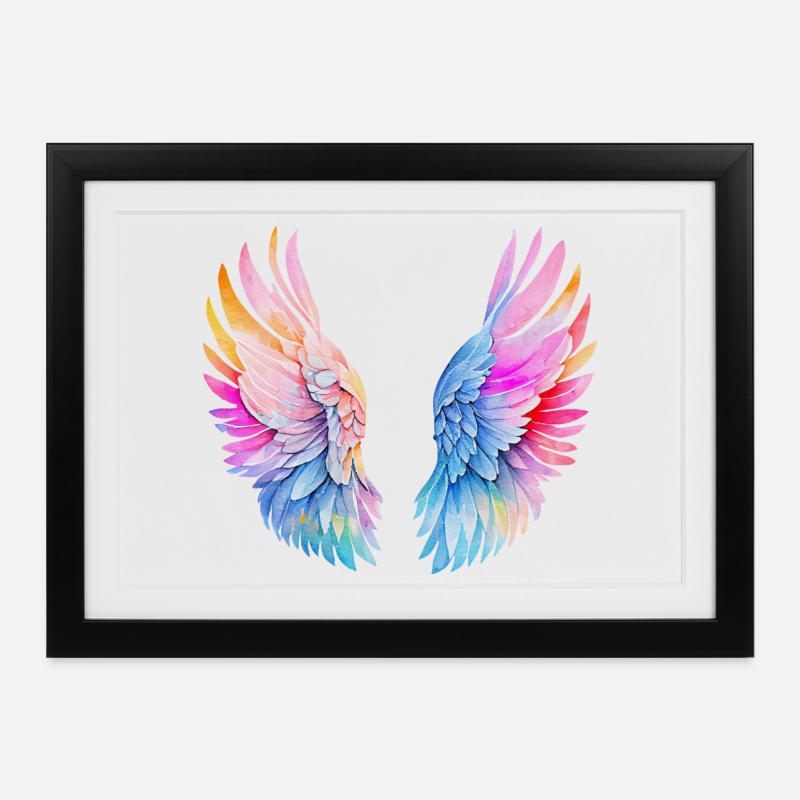 Regenbogen-Engelsflügel - Gerahmtes Poster (37 × 27 cm) - Schwarz
