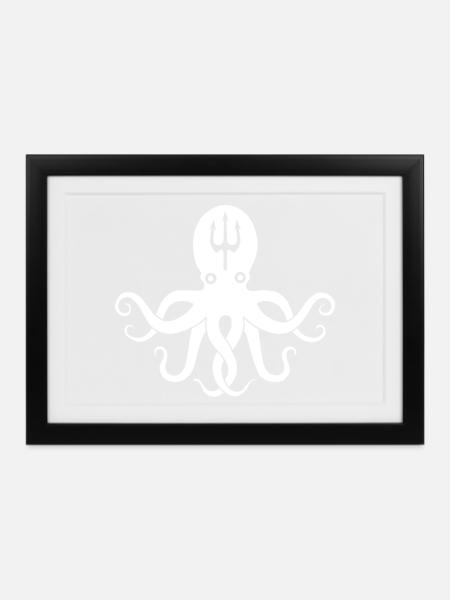 Weißer Oktopus - Gerahmtes Poster (37 × 27 cm) - Schwarz