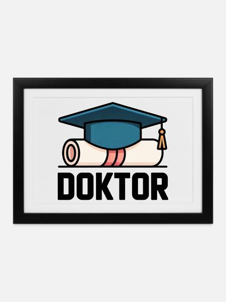 Doktorhut Urkunde – Abschluss, Promotion, Geschenk - Gerahmtes Poster (37 × 27 cm) - Schwarz