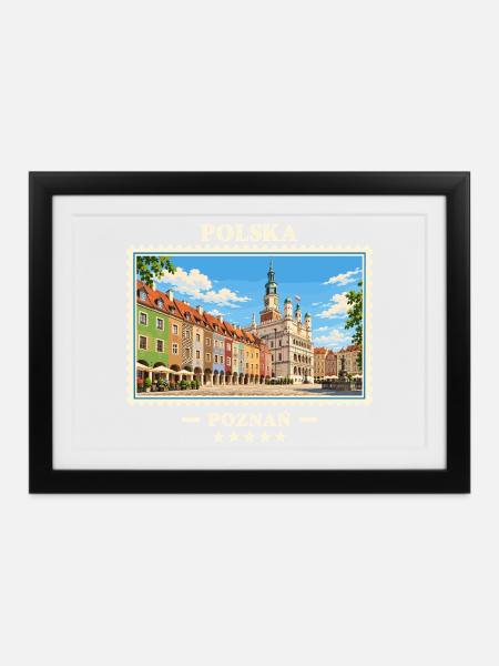 Polska Poznań Vintage Reisemarke - Gerahmtes Poster (37 × 27 cm) - Schwarz