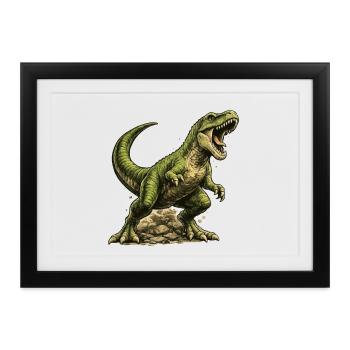 Tyrannosaurus Rex T-Rex Dinosaurier Urzeit Motiv - Gerahmtes Poster (37 × 27 cm) - Schwarz - Vorne