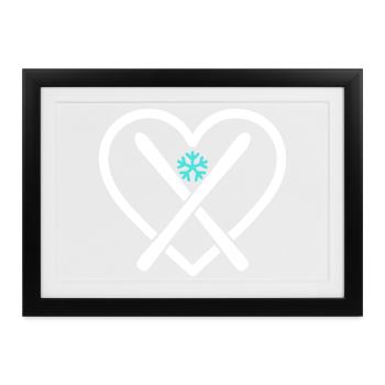 Ski Heart Snow Mountain Sport Geschenk - Gerahmtes Poster (37 × 27 cm) - Schwarz - Vorne