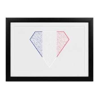 Französische Flagge als Diamant-Muster - Gerahmtes Poster (37 × 27 cm) - Schwarz - Vorne