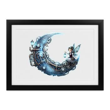 Uhrwerk-Mond mit Feenlaterne - Gerahmtes Poster (37 × 27 cm) - Schwarz - Vorne